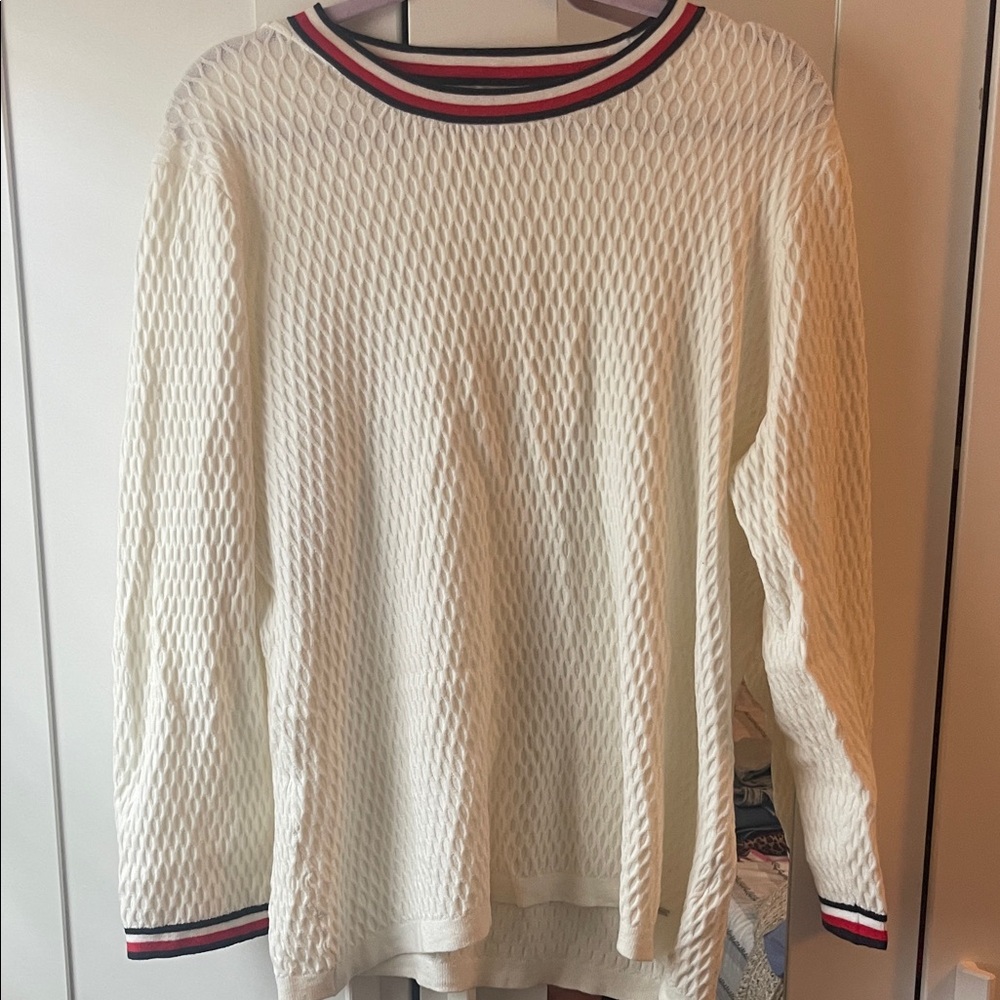 Tommy Hilfiger Cream Sweater with Red and Black Stripes